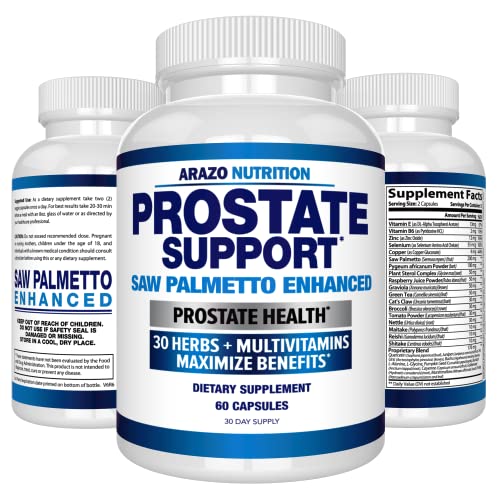 Arazo Nutrition Prostate Supplement - Saw Palmetto + 30 Herbs - Reduce Frequent Urination, Reduce Hair Loss, Support Stamina – Single Homeopathic Herbal Extract Health Supplements - Capsule or Pill