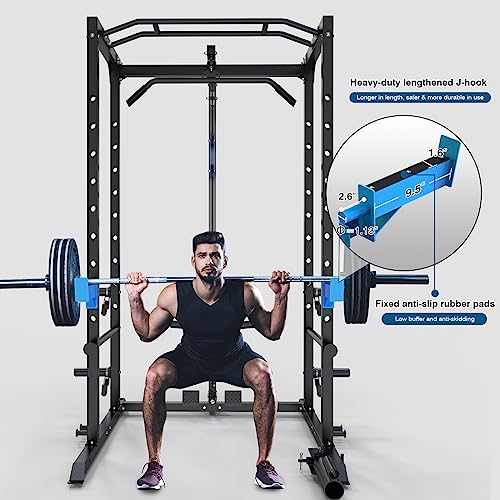 ULTRA FUEGO Power Cage, Multi-Functional Power Rack with J-Hooks, Dip Handles, Landmine Attachment and Optional Cable Pulley System for Home Gym (Power Cage with LAT Pulldown)