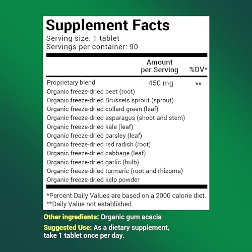 Dr. Berg's Greens Superfood Cruciferous Vegetable Tablets - Vegetable Supplements for Adults w/ 11 Phytonutrient Super Greens Tablets - Energy, Immune System & Liver Veggie Tablets - 90 Tablets