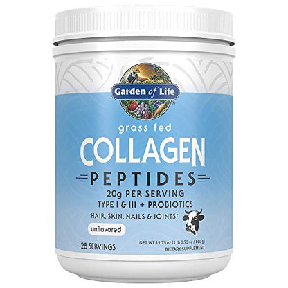 Garden of Life Grass Fed Collagen Peptides Powder – Unflavored Collagen Powder for Women Men Hair Skin Nails Joints, Hydrolyzed Protein Supplements, Post Workout, Paleo & Keto, 28 Servings.