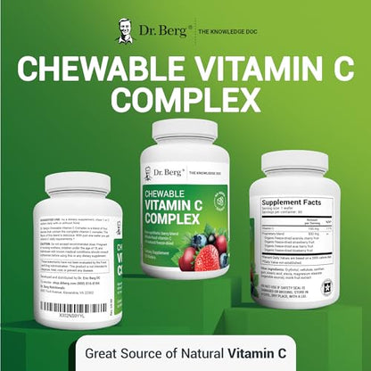 Dr. Berg's Vitamin C Complex Whole Food (60 Chewable) 100% Natural Vitamin C from Just 4 Berries, Non-GMO