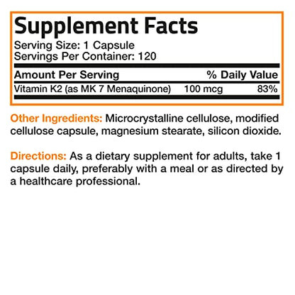 Bronson Vitamin K2 as MK-7 Menaquinone 100 mcg Non-GMO, 120 Capsules