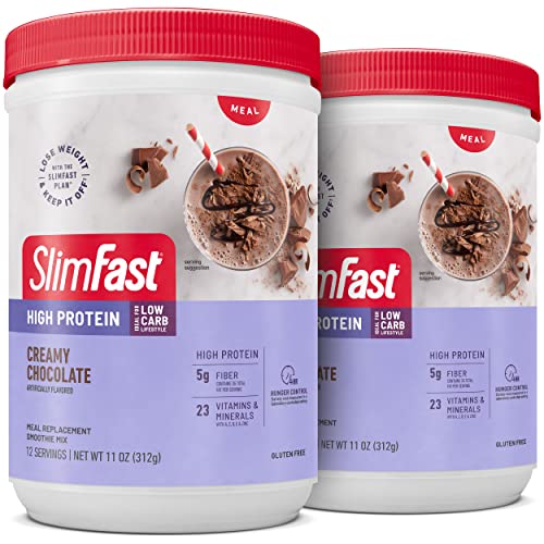 SlimFast High Protein Meal Replacement Shake Powder, 24 Servings, Advanced Nutrition Smoothie Mix, Digestive Support, Gluten Free, Creamy Chocolate, 20g of Protein (Packaging May Vary)