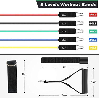 Whatafit Resistance Bands Set (11pcs), Exercise Bands with Door Anchor, Handles, Carry Bag, Legs Ankle Straps for Resistance Training, Physical Therapy, Home Workouts