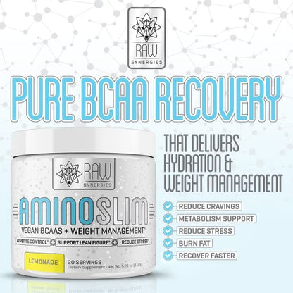 Amino Slim - Slimming BCAA Weight Loss Drink for Women, Vegan Amino Acids & L-Glutamine Powder for Post Workout Recovery & Fat Burning | Daily Appetite Suppressant, Metabolism Booster & Stress Relief