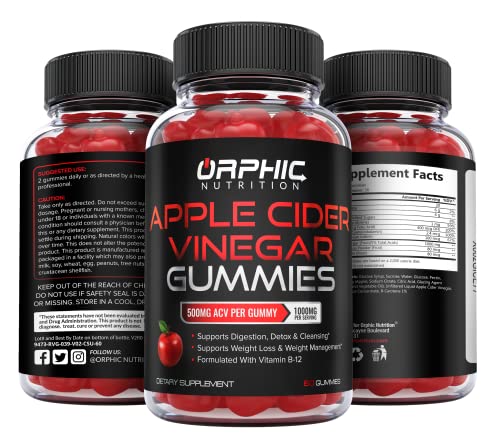 Apple Cider Vinegar Gummies - 1000mg - Formulated to Support Weight Loss Efforts & Gut Health* - Supports Digestion, Detox & Cleansing* - ACV Gummies W/VIT B12, Beetroot & Pomegranate (60 Gummies)