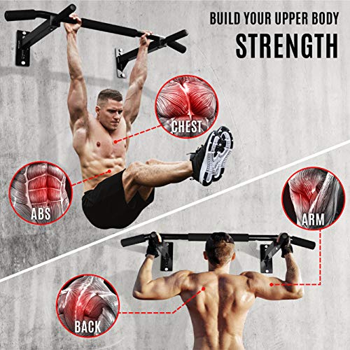 Yes4All Multifunctional Wall Mounted Pull Up Bar/Chin Up Bar Home Gym Workout Strength Training Equipment Large