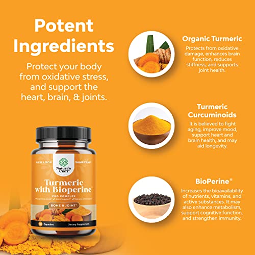 Turmeric Curcumin with Black Pepper Extract - Joint Health Turmeric Supplement with 95% Curcuminoids - Daily Joint Support Supplement with Turmeric Curcumin with Bioperine for Enhanced Absorption