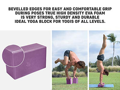 Yoga Blocks and Strap Set 2 Pack Yoga Blocks Light Weight High Density Foam 4 x 6 x 9 Inches and 8 Foot Thick Cotton Yoga Strap for Beginners and Advanced Yogis Supports All Poses (Purple)