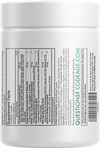 Codeage Digestive Enzymes Supplement, 3-Month Supply, Gut Health Probiotics, Prebiotics, Fermented Multi Enzymes, Plant-Based Superfood, One Capsule a Day, Vegan, Non-GMO, 90 Capsules