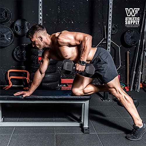 WF Athletic Supply Rubber Encased Hex Dumbbells with Rubber Grip Contoured Handle for Muscle Toning, Strength Building & Full Body Workout