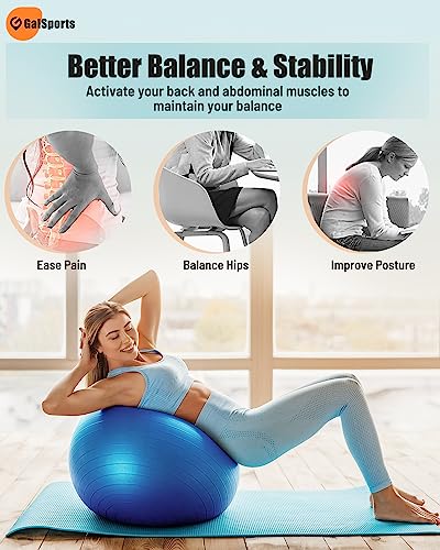 GalSports Yoga Ball Exercise Ball for Working Out, Anti-Burst and Slip Resistant Stability Ball, Swiss Ball for Physical Therapy, Balance Ball Chair, Home Gym Fitness