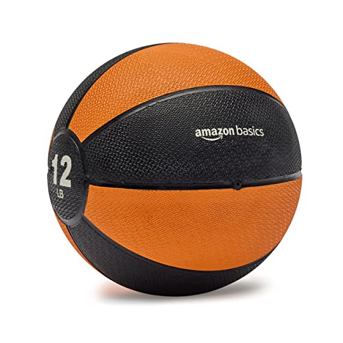 Amazon Basics Weighted Medicine Ball for Workouts Exercise Balance Training, 12 Pounds, Orange/Black