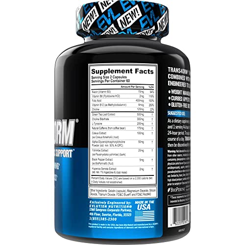 EVL Thermogenic Fat Burner Support - Fast Acting Weight Loss Energy and Appetite Support - Trans4orm Green Tea Fat Burner and Weight Loss Support Supplement for Men and Women (60 Servings)