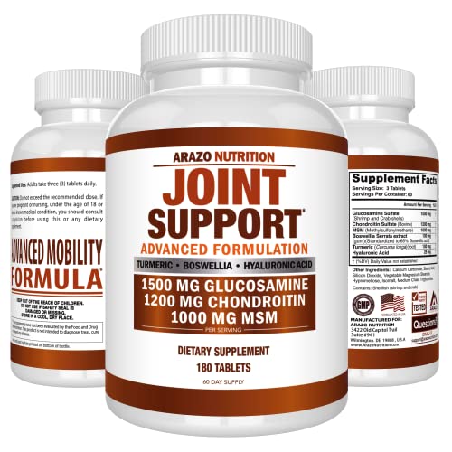 Glucosamine Chondroitin Turmeric Msm Boswellia - Joint Support Supplement for Relief 180 Tablets - Arazo Nutrition