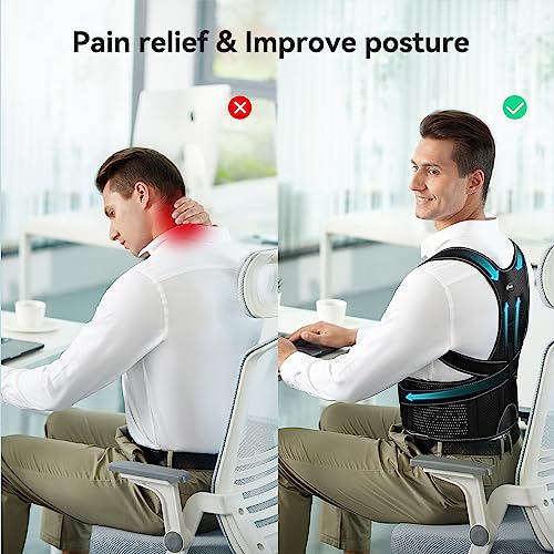 Glofit Posture Corrector Back Brace for Posture Women and Men, Breathable Shoulder Back Straightener, Adjustable Full Back Support - Neck, Shoulder, Clavicle, Upper and Lower Back Pain Relief