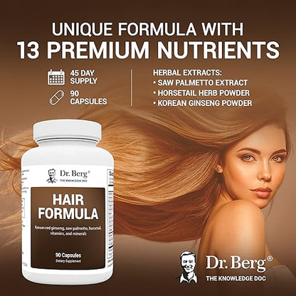 Dr. Berg All in One Hair Vitamins for Men & Women - Advanced Hair Formula Includes Biotin, Saw Palmetto, DHT Blocker & Trace Minerals - Hair Supplement for Hair, Skin & Nails - 90 Veg Capsules