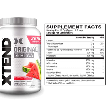 XTEND Original BCAA Powder Watermelon Explosion - Sugar Free Post Workout Muscle Recovery Drink with Amino Acids - 7g BCAAs for Men & Women - 90 Servings