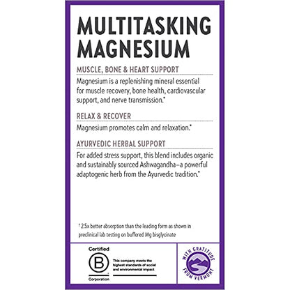 New Chapter Magnesium, Magnesium + Ashwagandha Supplement, 2.5X Absorption, Muscle Recovery, Heart & Bone Health, Calm & Relaxation, Gluten Free, Non-GMO - 60 ct