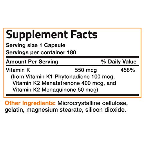 Bronson Vitamin K Triple Play (Vitamin K2 MK7 / Vitamin K2 MK4 / Vitamin K1) Full Spectrum Complex Vitamin K Supplement, 180 Capsules