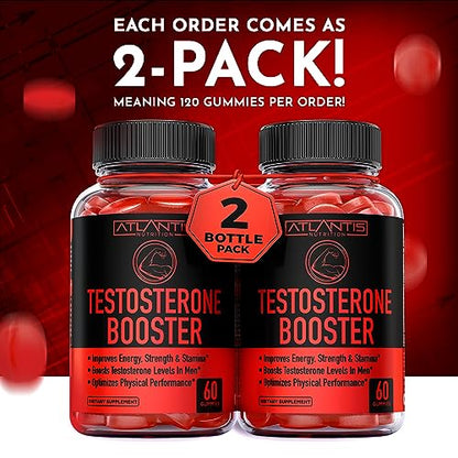 Testosterone Booster For Men Gummies - Enhances Strength & Stamina - Optimizes Physical Performance & Male Enhancement - Made With Tribulus, Horny Goat Weed, Maca Root & More. 2-Pack (120 Gummies)