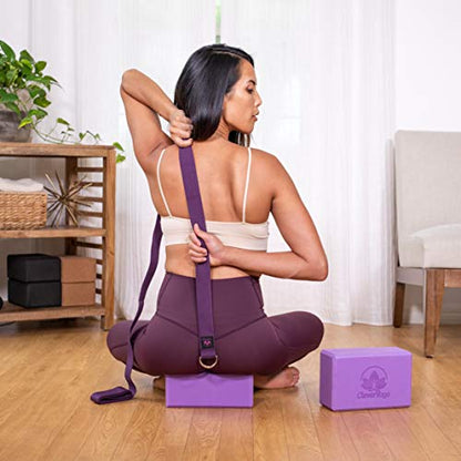 Yoga Blocks and Strap Set 2 Pack Yoga Blocks Light Weight High Density Foam 4 x 6 x 9 Inches and 8 Foot Thick Cotton Yoga Strap for Beginners and Advanced Yogis Supports All Poses (Purple)