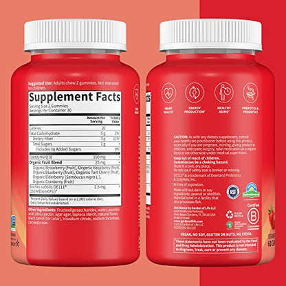 CoQ10 Gummies 150 mg, Coenzyme Q10 for Heart Health, Energy Production & Healthy Aging + Prebiotics & Probiotics for Digestion, Vitamin Code Non-GMO, Gluten-Free, 60 Strawberry Gummies, 30 Day Supply