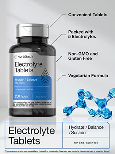 Electrolyte Tablets | 200 Count | Vegetarian, Non-GMO, and Gluten Free Hydration Supplement | by Horbaach