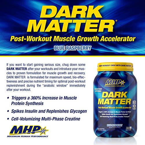 MHP Dark Matter Post Workout, Recovery Accelerator, w/Multi Phase Creatine, Waxy Maize Carbohydrate, 6g EAAs, Blue Raspberry, 20 Servings, 55.04 oz