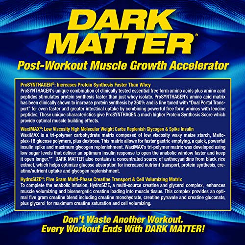 MHP Dark Matter Post Workout, Recovery Accelerator, w/Multi Phase Creatine, Waxy Maize Carbohydrate, 6g EAAs, Blue Raspberry, 20 Servings, 55.04 oz