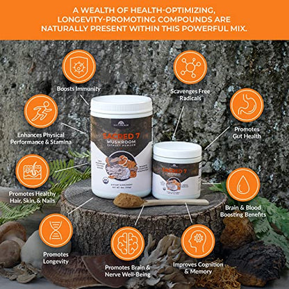 Naturealm Sacred 7 - Mushroom Extract Powder 8 oz - Chaga, Cordyceps, Lion's Mane, Maitake, Reishi, Shiitake & Turkey Tail - Organic Herbal Nootropic Supplement - Focus, Energy & Mental Performance