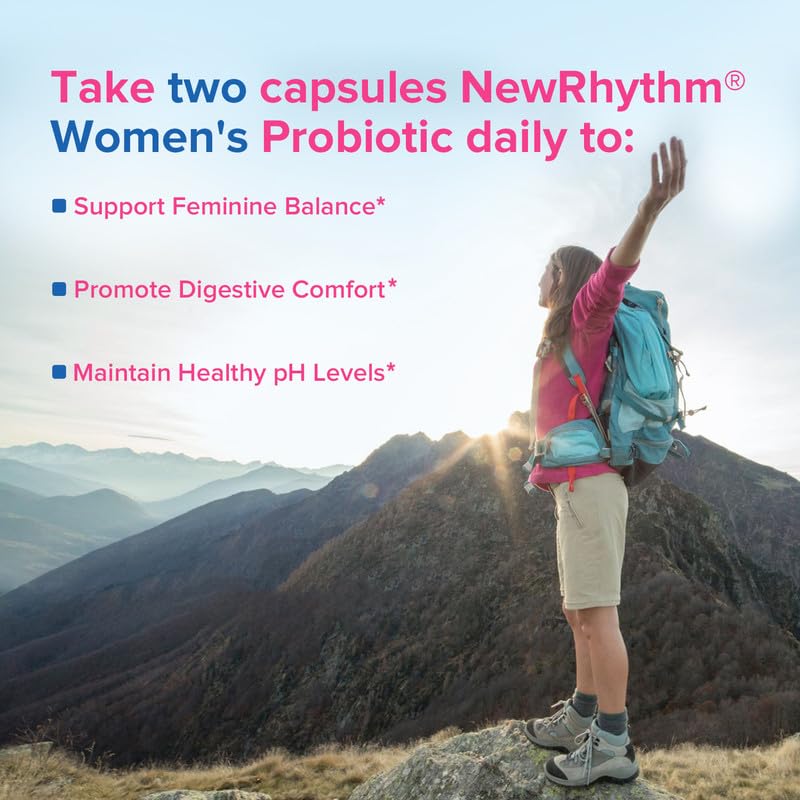 NewRhythm Women's Probiotics, Organic Cranberry for Feminine Health, 50 Billion CFU 18 Strains, Probiotics with Prebiotics, No Refrigeration Needed, Non-GMO, No Soy, 60 Vegan Capsules, No Dairy