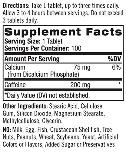 Natrol High Caffeine Tablets, Energy Support, Helps Enhance Endurance and Mental Focus, Caffeine Supplement, Fatigue, Pre-Workout, Extra Strength, 200mg, 100 Count