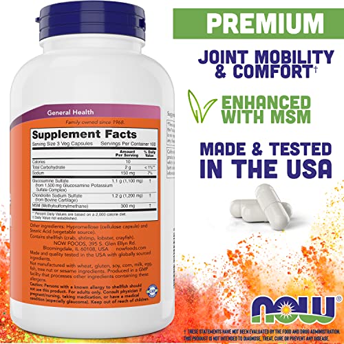 Now Glucosamine & Chondroitin with MSM, 300 Capsules, Joint Health Supplement