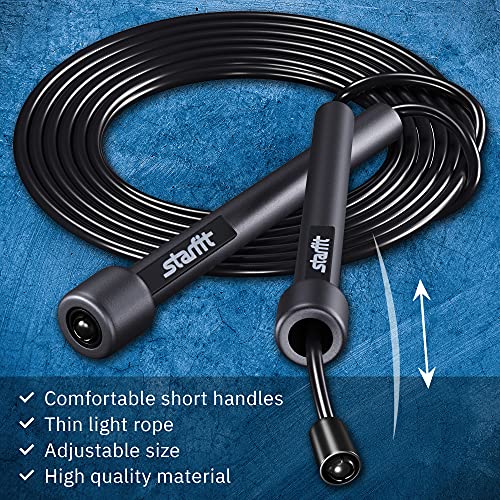 STARFIT Lightweight Jump Rope with Plastic Handles for Fitness and Exercise - Adjustable - Tangle-Free Skipping Rope for Crossfit, Gym, Cardio and Endurance Training, Workout (Black)