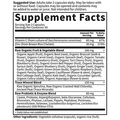 Garden of Life Zinc Supplements 30mg High Potency Raw Zinc and Vitamin C Multimineral Supplement, Vitamin Code Vitamins Trace Minerals & Probiotics for Skin Health & Immune Support, 60 Vegan Capsules