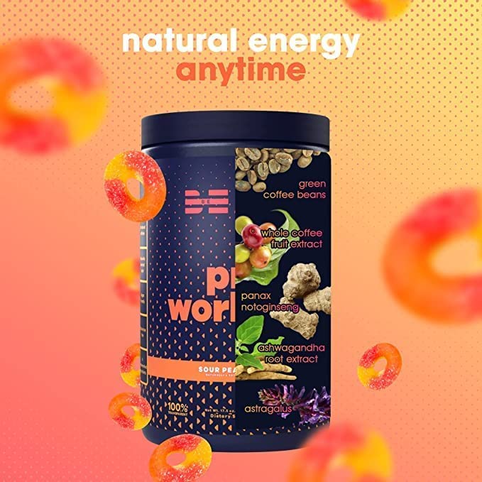 BEAM Be Amazing Vegan Pre-Workout Powder | Energy Booster Powdered Drink with All-Natural Caffeine, No Crash, No Jitters | Gluten-Free Supplement with Adaptogens | Sour Peach Rings, 40 Scoops