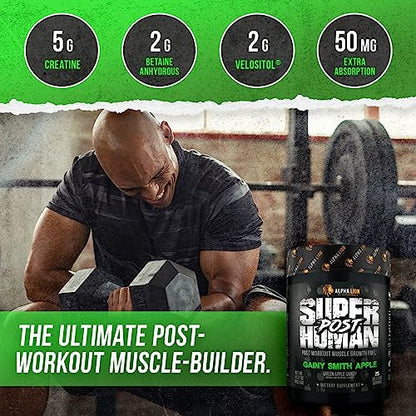 Alpha Lion Superhuman Post Workout Recovery, Muscle Builder Drink, Creatine Powder + More for Lean Muscle Growth, Strength & Volume, Supplement for Women & Men (25 Servings, Gainy Smith Apple)