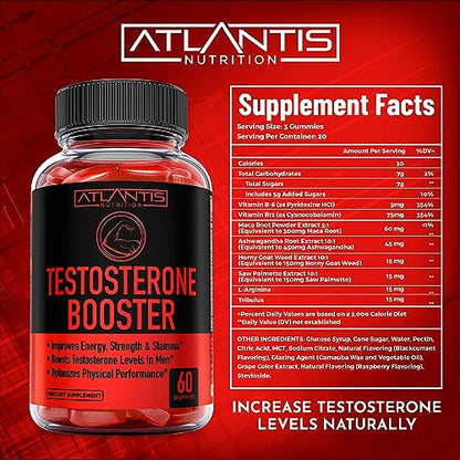 Testosterone Booster For Men Gummies - Enhances Strength & Stamina - Optimizes Physical Performance & Male Enhancement - Made With Tribulus, Horny Goat Weed, Maca Root & More. 2-Pack (120 Gummies)