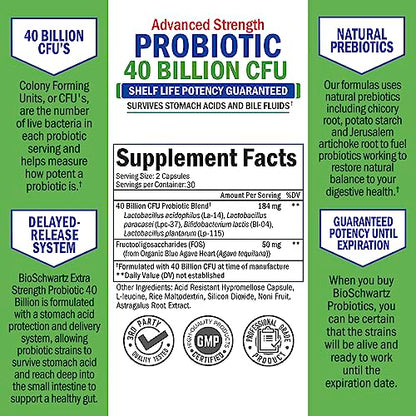 Daily Probiotic Supplement with 40 Billion CFU - Gut Health Complex with Astragalus and Lactobacillus Acidophilus Probiotic for Women and Men - Shelf Stable Pre and Probiotics for Digestive Health