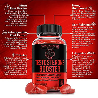 Testosterone Booster For Men Gummies - Enhances Strength & Stamina - Optimizes Physical Performance & Male Enhancement - Made With Tribulus, Horny Goat Weed, Maca Root & More. 2-Pack (120 Gummies)