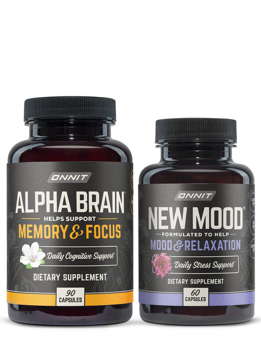 ONNIT Alpha Brain 90ct + New Mood 60ct Nootropic Stack