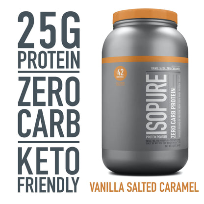 Isopure Protein Powder, Zero Carb Whey Isolate with Vitamin C & Zinc for Immune Support, 25g Protein, Keto Friendly, Vanilla Salted Caramel, 42 Servings, 3 Pounds (Packaging May Vary)