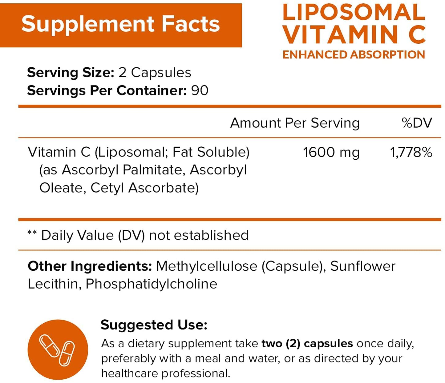 NutriFlair Liposomal Vitamin C 1600mg, 180 Capsules - High Absorption, Fat Soluble VIT C, Antioxidant Supplement, Higher Bioavailability Immune System Support & Collagen Booster, Non-GMO, Vegan Pills