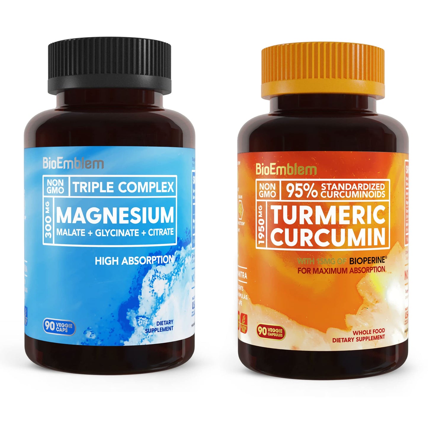 BioEmblem Triple Magnesium Complex and BioEmblem Turmeric Curcumin Supplement with BioPerine