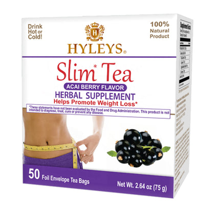 Hyleys Slim Tea Weight Loss Herbal Supplement with Acai Berry - Cleanse and Detox - 50 Tea Bags (1 Pack)