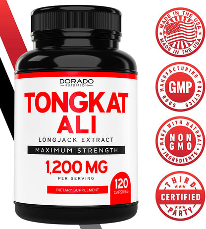 Tongkat Ali For Men (Longjack) Eurycoma Longifolia Extract, 1200mg per Serving, (120 Capsules) - Indonesian Ginseng - Strength, Drive, Athletic Performance & Muscle Mass - Gluten Free & Non-GMO