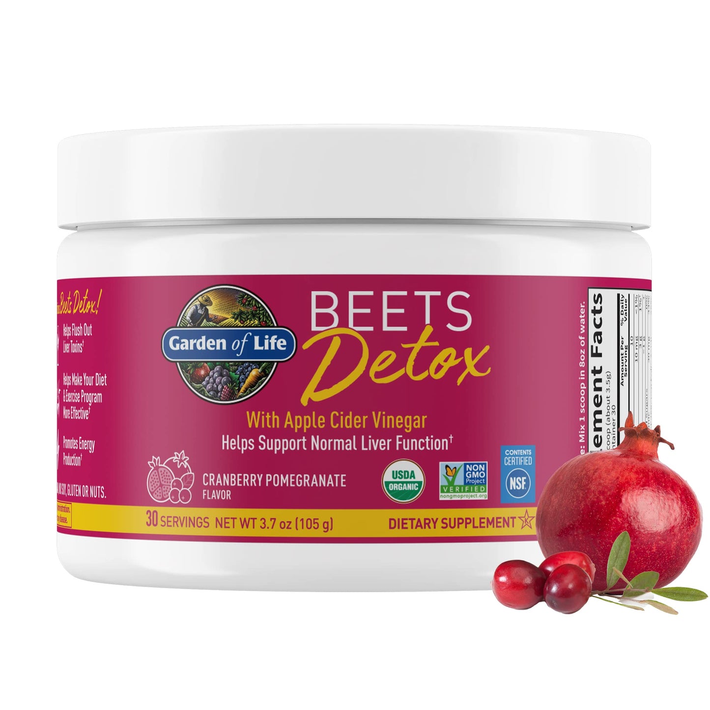 Garden of Life Organic Beet Root Powder with Antioxidants, Vitamin C, Probiotics & Apple Cider Vinegar for Digestive & Liver Health – Beets Detox – Vegan, Non GMO, Cranberry Pomegranate, 30 Servings