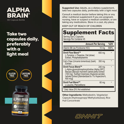 ONNIT Alpha Brain 90ct + New Mood 60ct Nootropic Stack