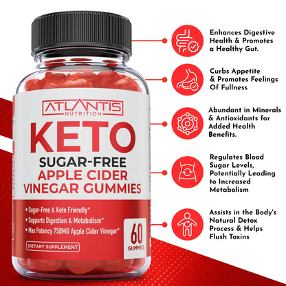 Atlantis Nutrition Testosterone Booster 2-Pack (120 Gummies) + Sugar Free Keto Apple Cider Vinegar 60 Gummies